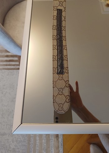 gucci baskılı keten kumaş kahve deri aksesuarlı tokalı kemer - Görsel 4