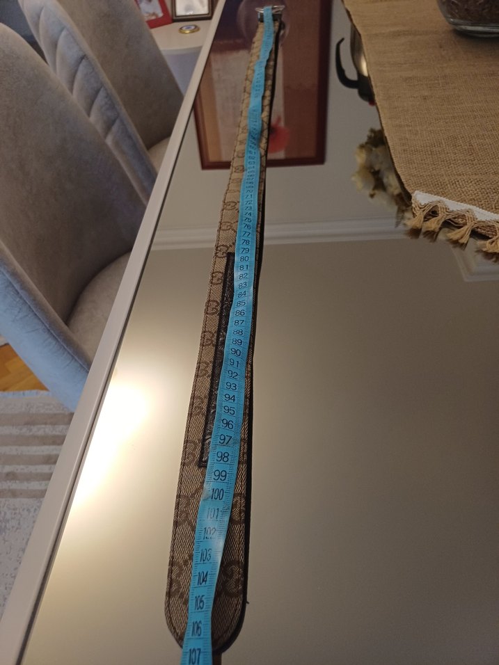 gucci baskılı keten kumaş kahve deri aksesuarlı tokalı kemer - Görsel 2