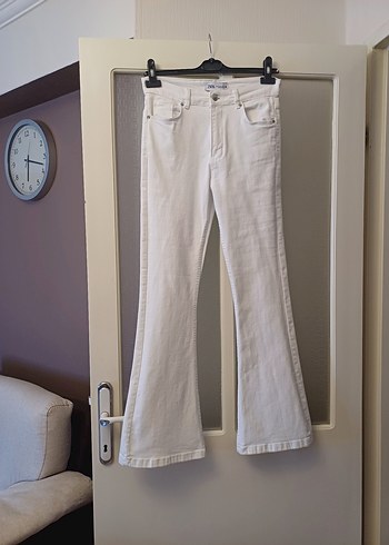 zara flare paça beyaz tok kumaş full likra jean pantolon