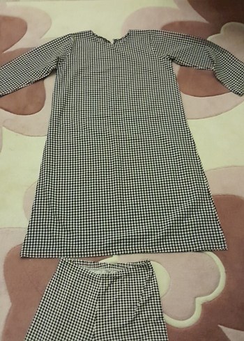 Kadın Siyah Beyaz Ekose Uzun Tunik ve Altı - Görsel 5