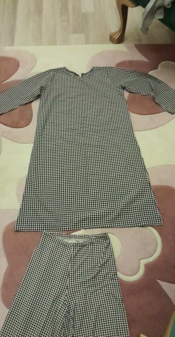 Kadın Siyah Beyaz Ekose Uzun Tunik ve Altı - Görsel 5