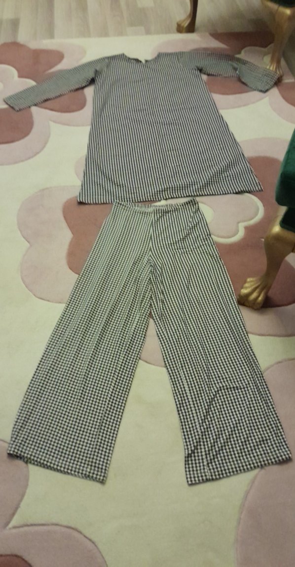 Kadın Siyah Beyaz Ekose Uzun Tunik ve Altı - Görsel 3