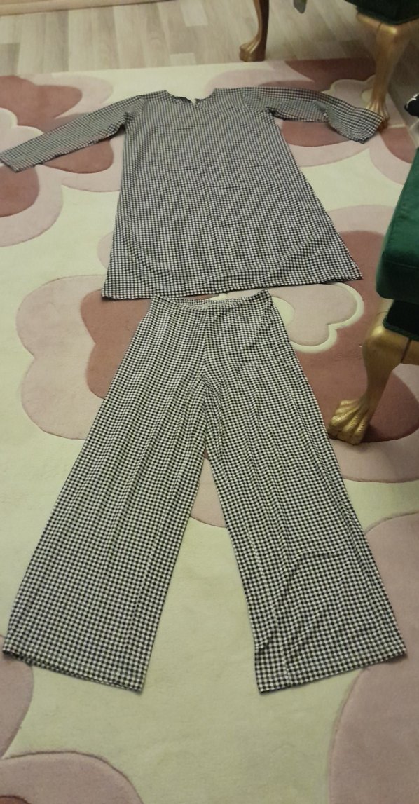 Kadın Siyah Beyaz Ekose Uzun Tunik ve Altı - Görsel 2