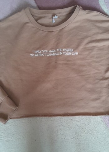 Bej Kadın Uzun Kollu Sweatshirt Crop - Görsel 2