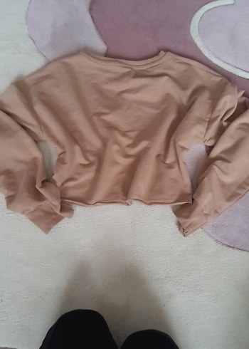 Bej Kadın Uzun Kollu Sweatshirt Crop - Görsel 4