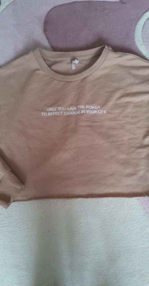 Bej Kadın Uzun Kollu Sweatshirt Crop - Görsel 2