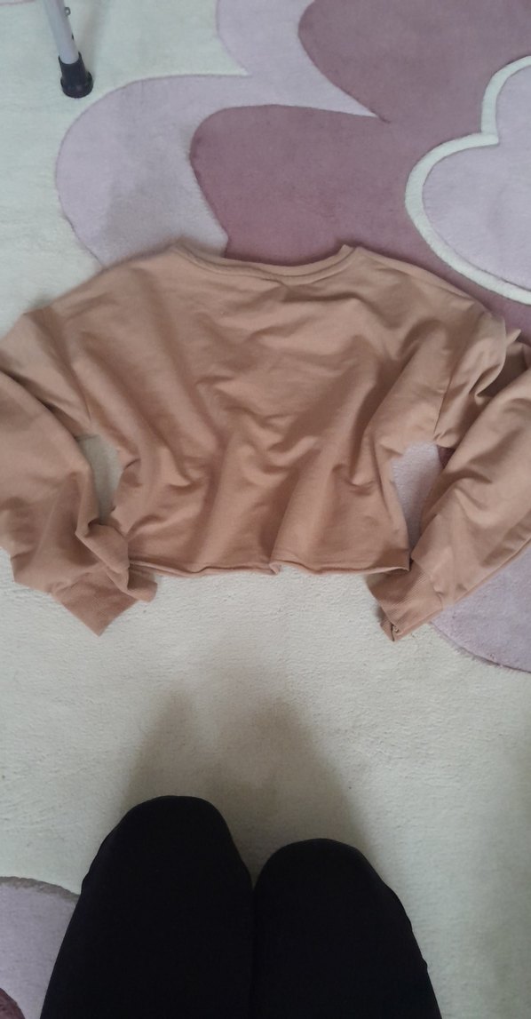 Bej Kadın Uzun Kollu Sweatshirt Crop - Görsel 4