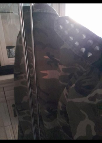 Gri Kamuflaj Düğmeli Midi Kadın Ceket - Görsel 5