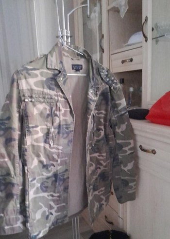 Gri Kamuflaj Düğmeli Midi Kadın Ceket - Görsel 2