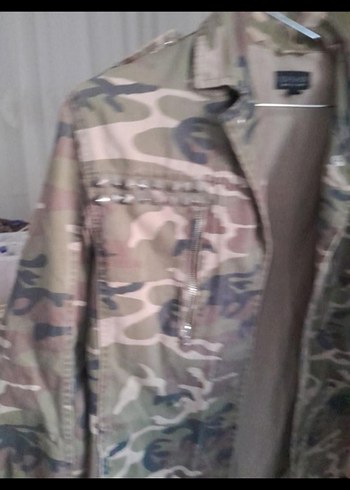 Gri Kamuflaj Düğmeli Midi Kadın Ceket - Görsel 3