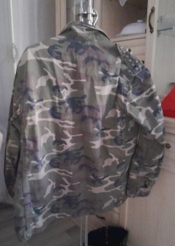 Gri Kamuflaj Düğmeli Midi Kadın Ceket - Görsel 6