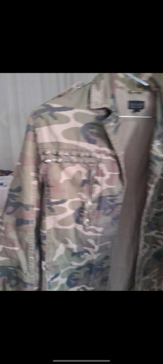 Gri Kamuflaj Düğmeli Midi Kadın Ceket - Görsel 3