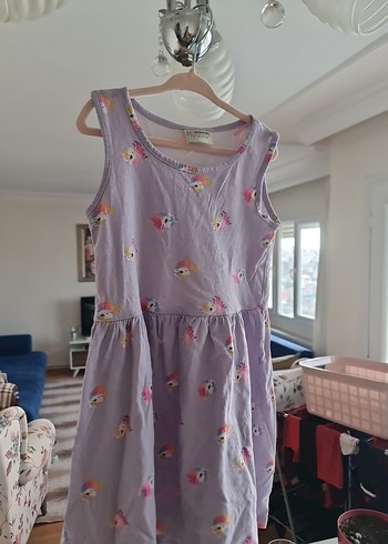 Kolsuz Mor Çiçekli Kız Elbisesi - Görsel 5