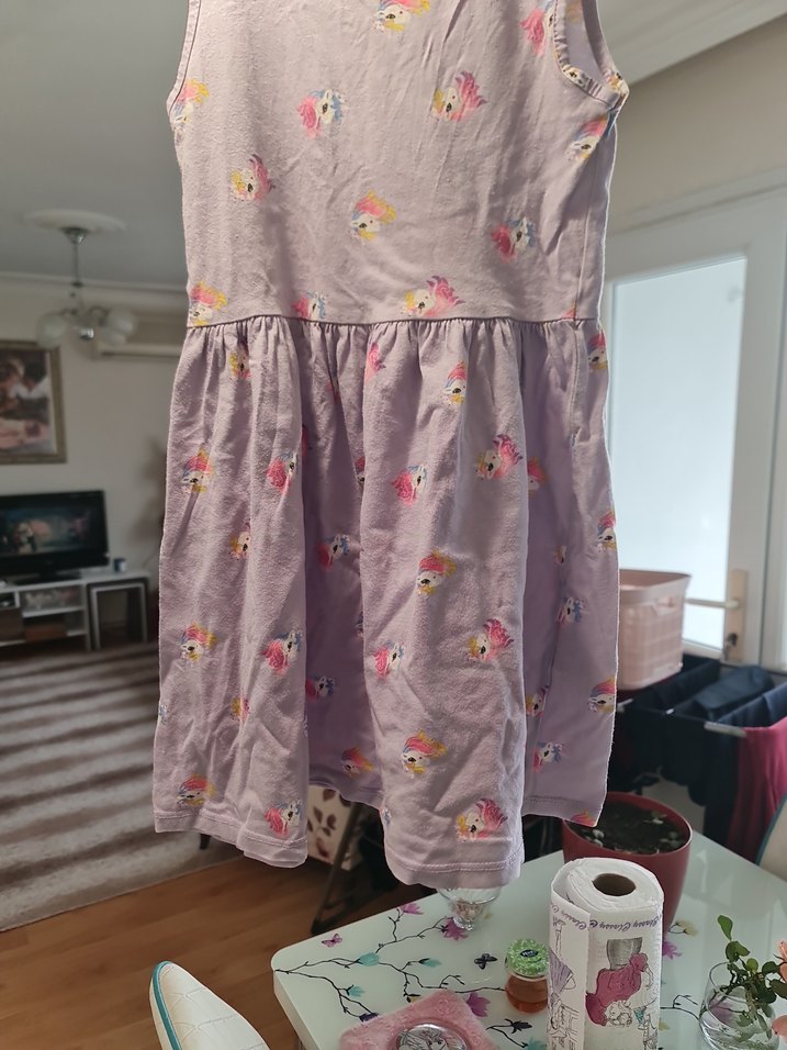 Kolsuz Mor Çiçekli Kız Elbisesi - Görsel 2