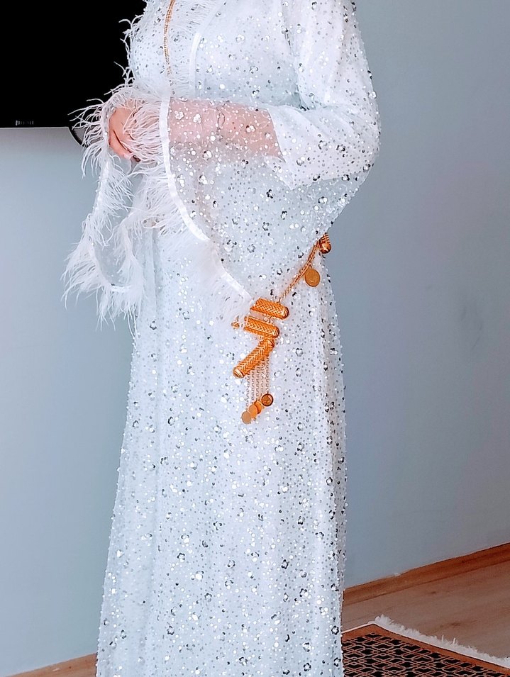 Püsküllü Beyaz Uzun Bohem Elbise - Görsel 2