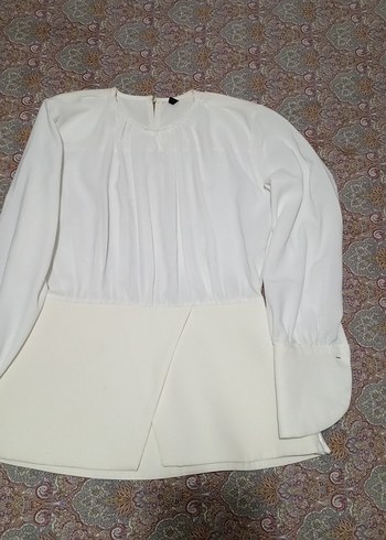 Beyaz Pilili Uzun Kollu Kadın Bluz - Görsel 3