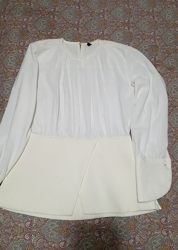 Beyaz Pilili Uzun Kollu Kadın Bluz - Görsel 2