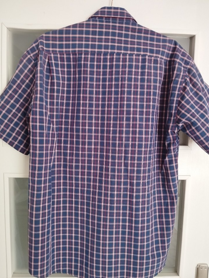 Bordo Gri Kareli Erkek Kısa Kollu Gömlek - Görsel 2