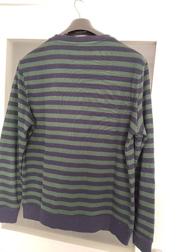 Erkek yeşil, Çizgili V Yaka Triko Kazak - Görsel 2