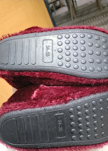 Bordo Kız Çocuk Kürklü Sıcak Ev Terliği - Görsel 4