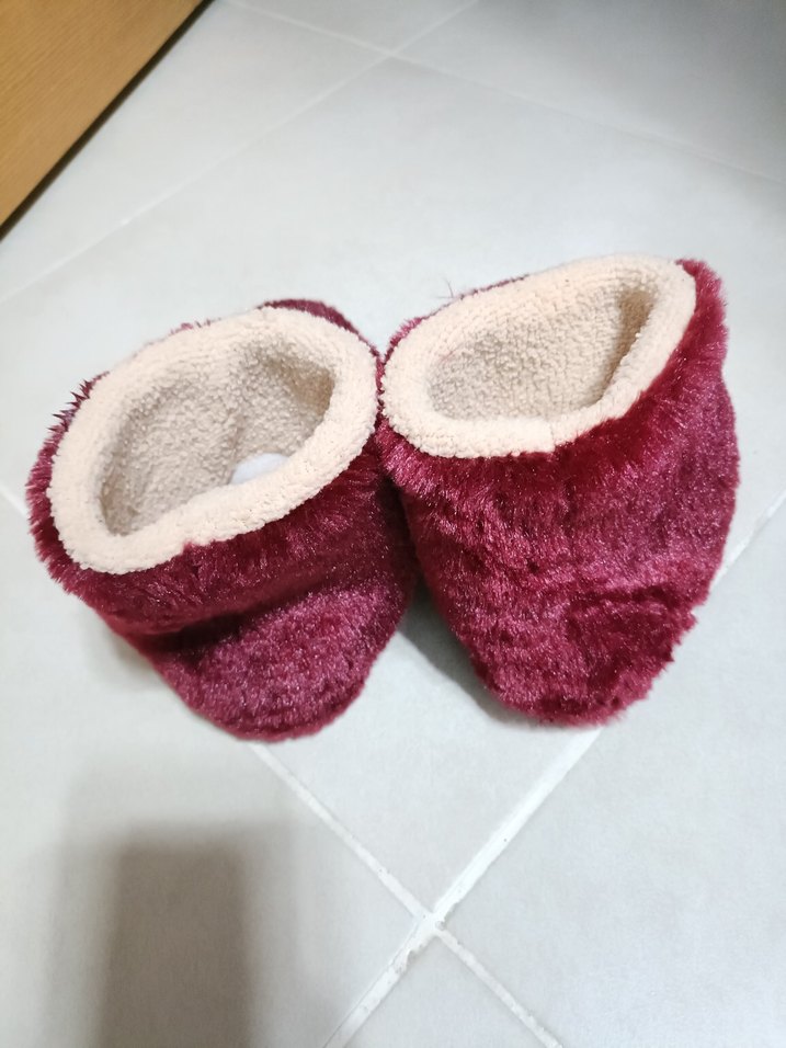 Bordo Kız Çocuk Kürklü Sıcak Ev Terliği - Görsel 3