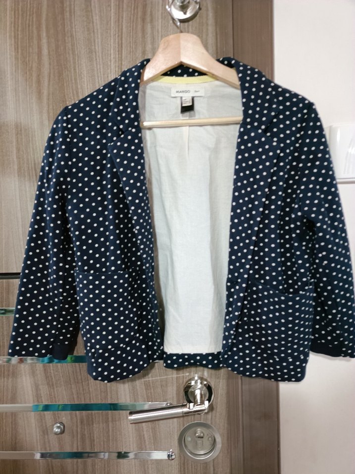 Mango Kadın Lacivert Puantiyeli Blazer Ceket - Görsel 4