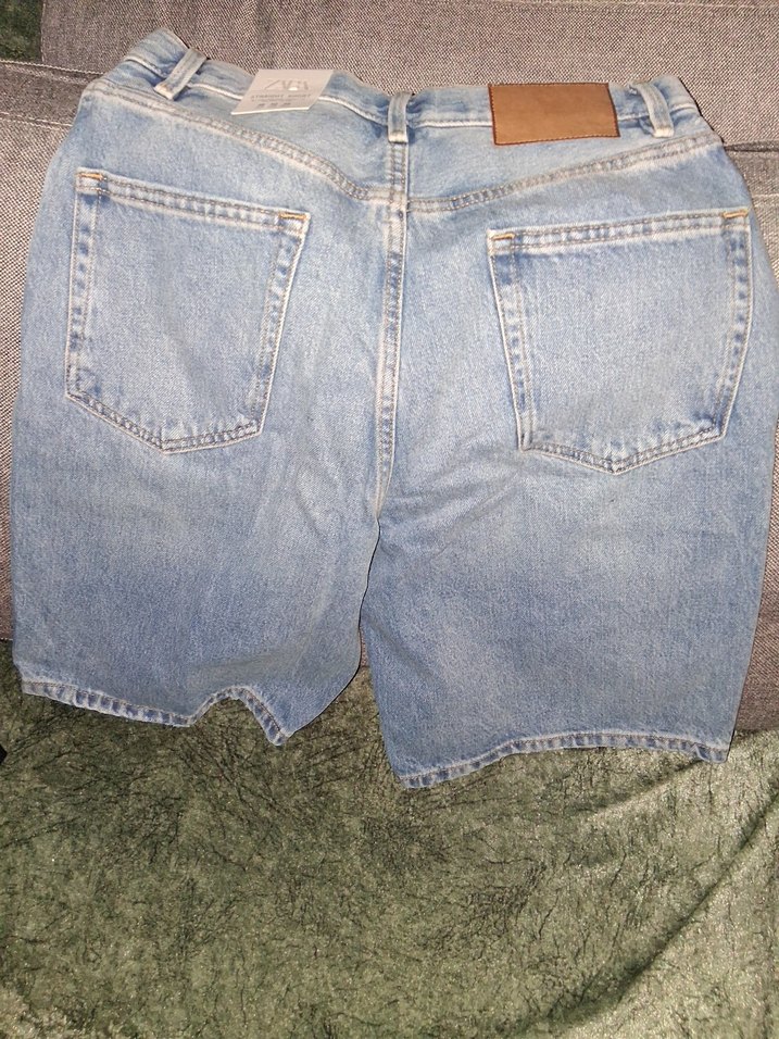 Kadın Mavi Denim Mini Şort Bol Kesim - Görsel 2