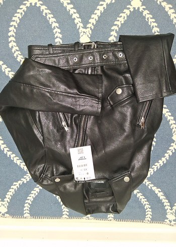 Kadın Siyah Deri Biker Ceket - Görsel 3