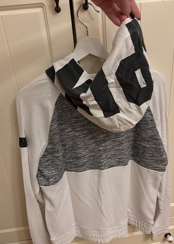 Gri Fermuarlı Kapüşonlu Kadın Sweatshirt - Görsel 3