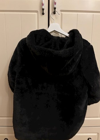 Siyah Kapüşonlu Midi Boy Peluş Mont - Görsel 5