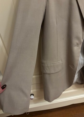 Bej Kadın Keten Blazer Ceket - Görsel 3