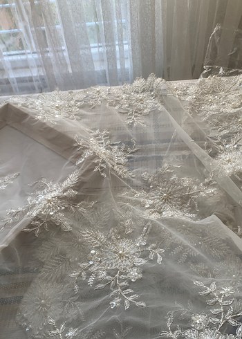 Fransız tülü  16 parça çiçek işlemeli boncuklu salon örtüsü - Görsel 6