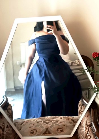 Lacivert Drapeli Straplez Uzun mezuniyet abiye - Görsel 3