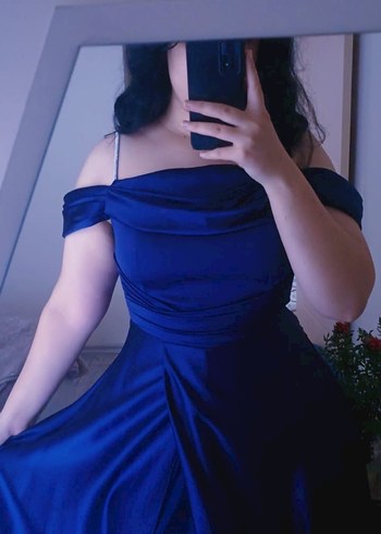 Lacivert Drapeli Straplez Uzun mezuniyet abiye - Görsel 2