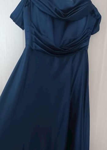 Lacivert Drapeli Straplez Uzun mezuniyet abiye - Görsel 4