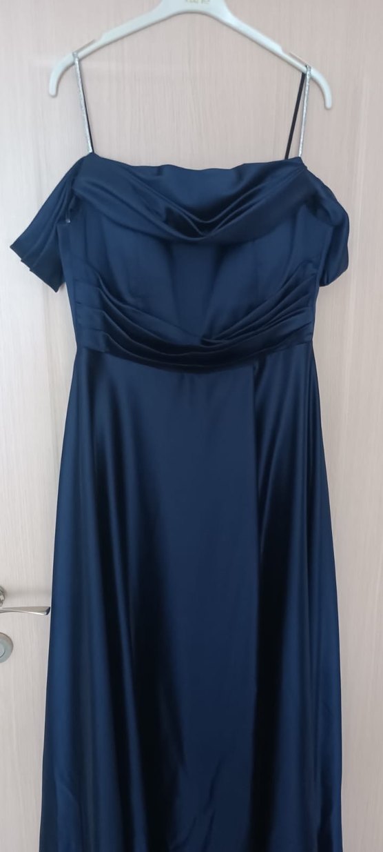 Lacivert Drapeli Straplez Uzun mezuniyet abiye - Görsel 5