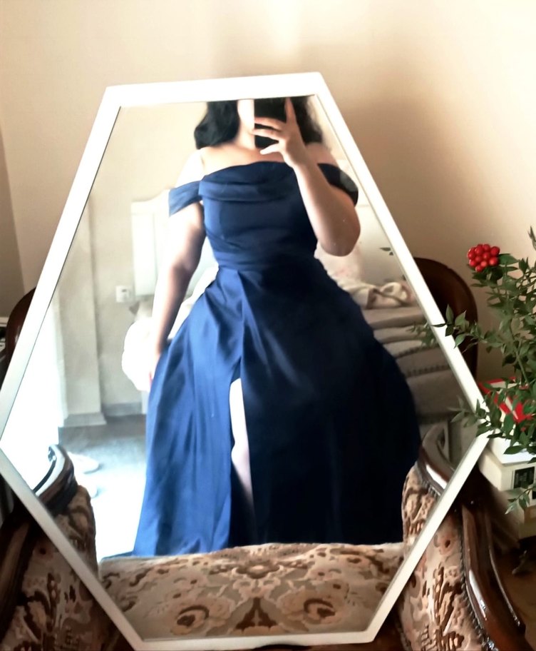 Lacivert Drapeli Straplez Uzun mezuniyet abiye - Görsel 3