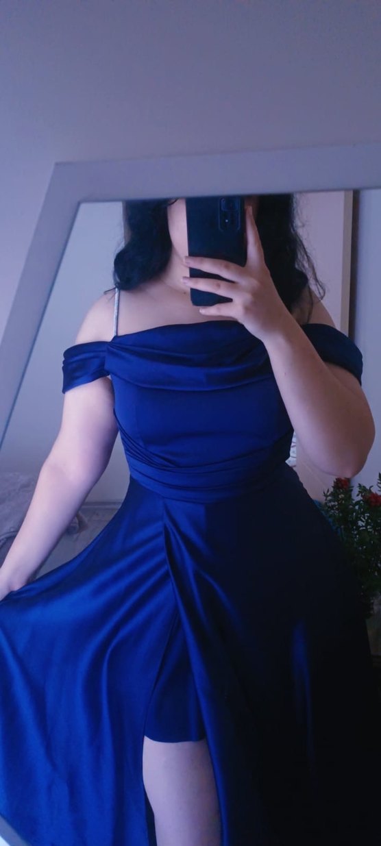 Lacivert Drapeli Straplez Uzun mezuniyet abiye - Görsel 2