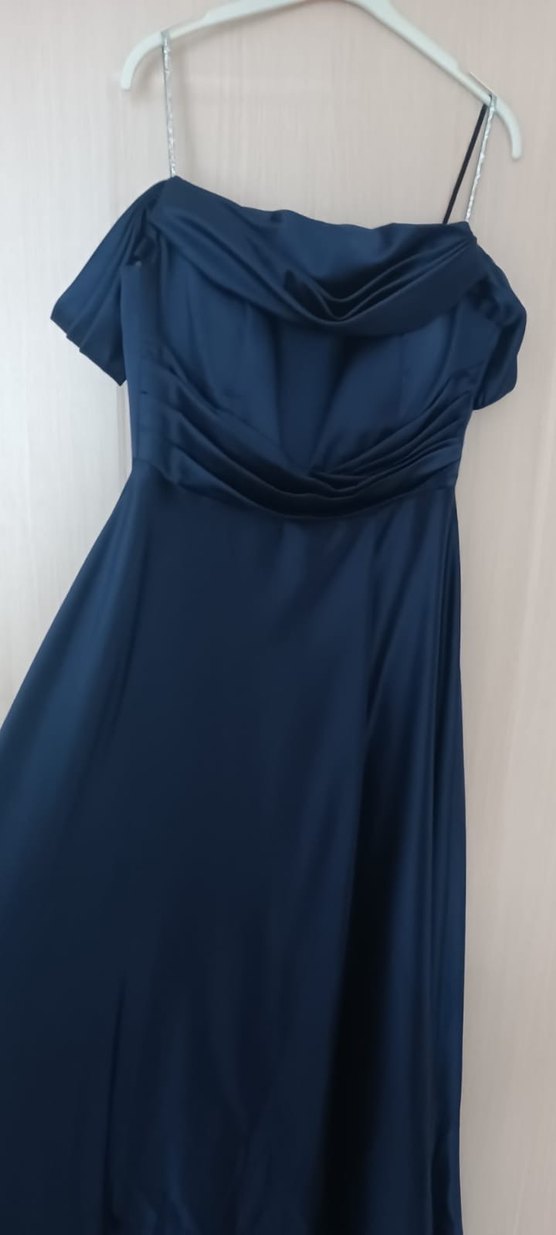 Lacivert Drapeli Straplez Uzun mezuniyet abiye - Görsel 4