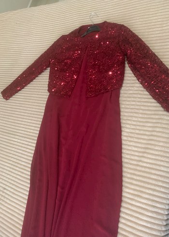 Bordo Drapeli Uzun Abiye Elbise - Görsel 2