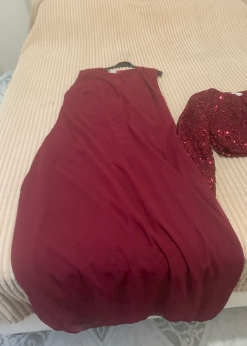 Bordo Drapeli Uzun Abiye Elbise - Görsel 3