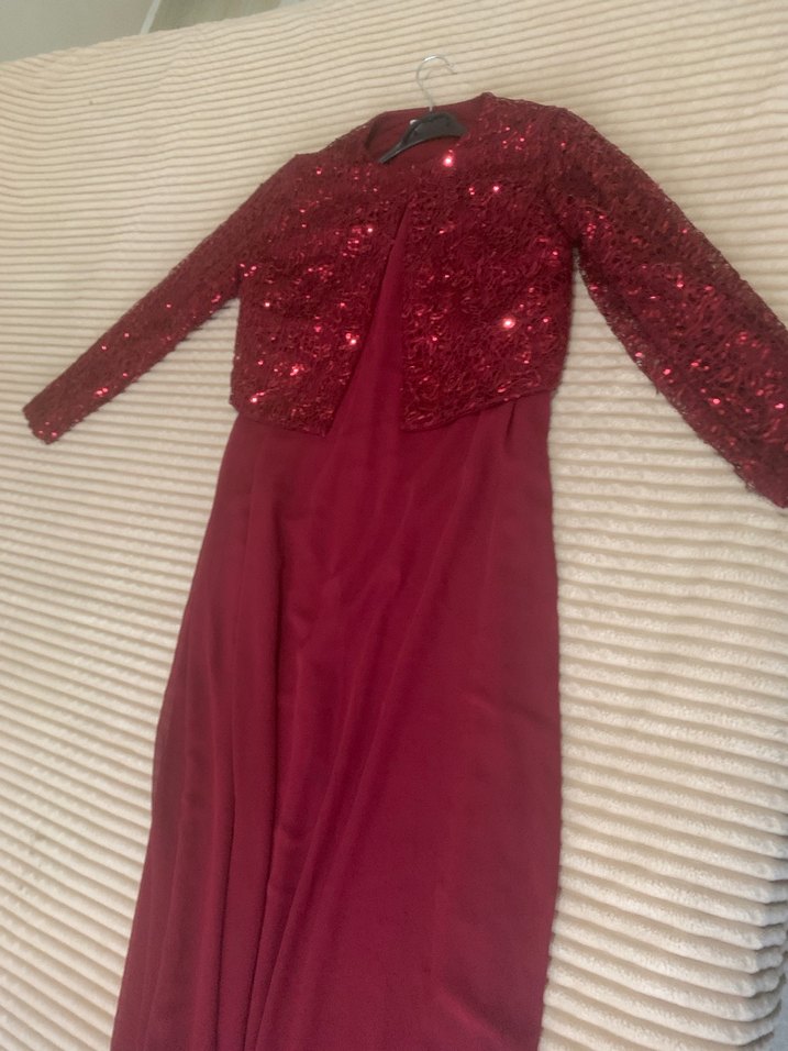 Bordo Drapeli Uzun Abiye Elbise - Görsel 2