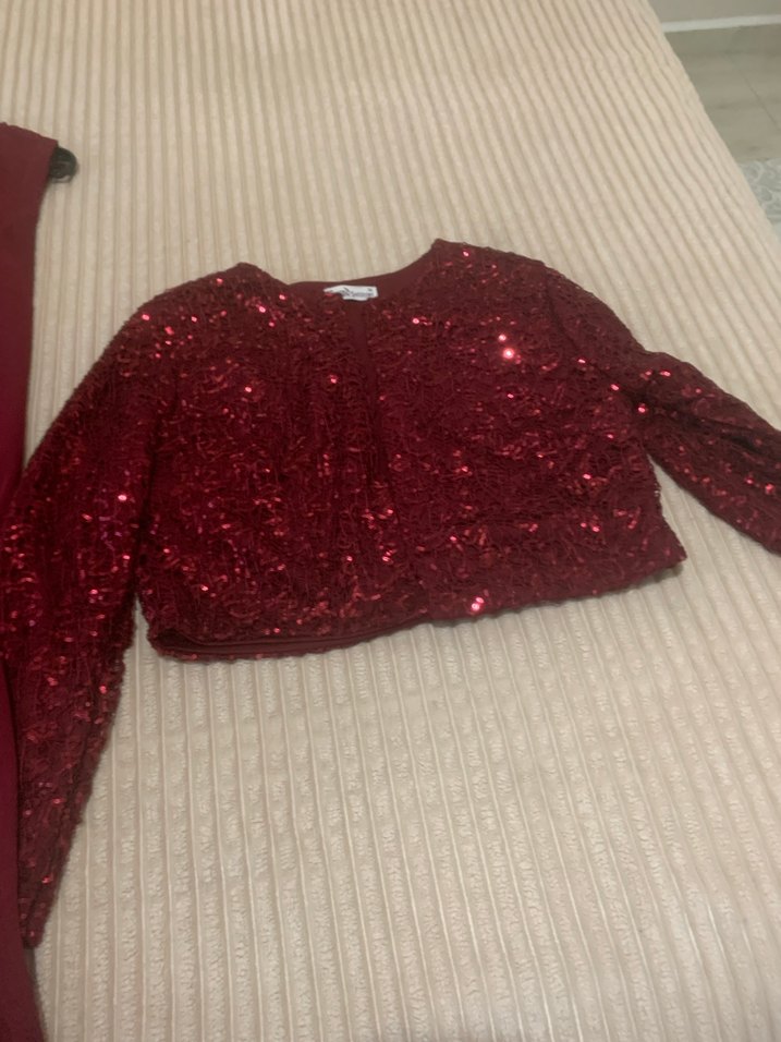 Bordo Drapeli Uzun Abiye Elbise - Görsel 4