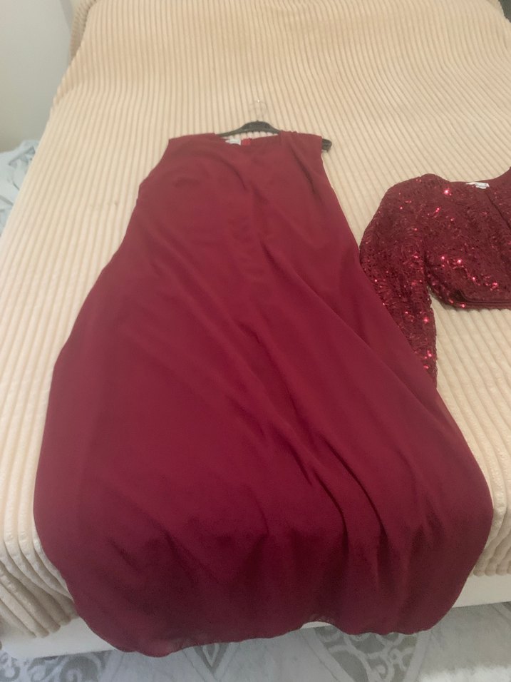 Bordo Drapeli Uzun Abiye Elbise - Görsel 3