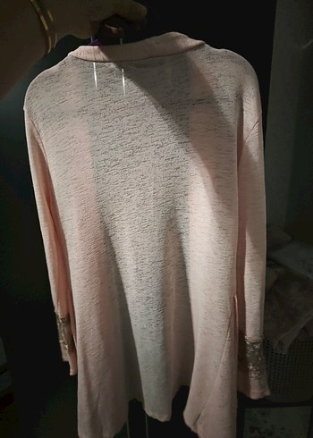 toz pembe Uzun Kollu Salaş Kadın Hırka - Görsel 4