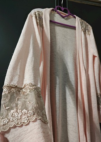 toz pembe Uzun Kollu Salaş Kadın Hırka - Görsel 2