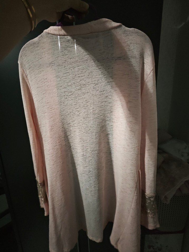 toz pembe Uzun Kollu Salaş Kadın Hırka - Görsel 4