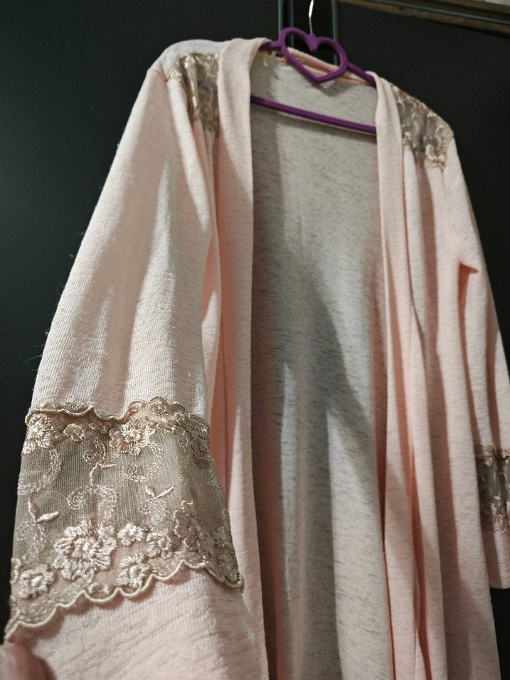 toz pembe Uzun Kollu Salaş Kadın Hırka - Görsel 2