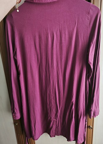 Bordo Uzun Kollu Düğmeli Gömlek Tunik - Görsel 2