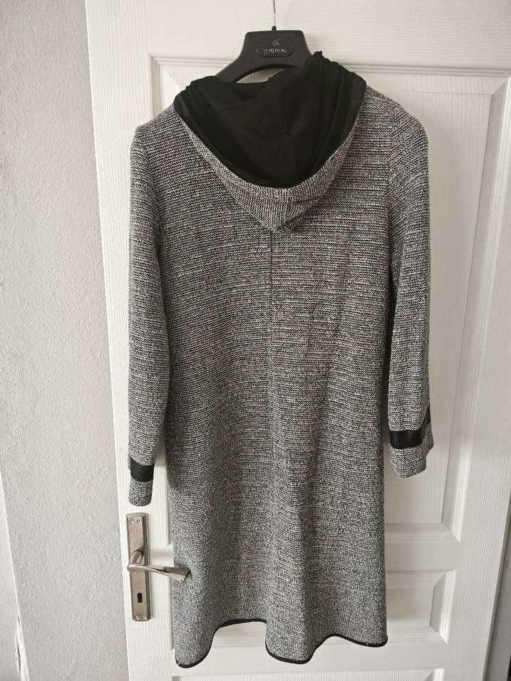 Gri Örgü Uzun Kadın Kaban - Görsel 4